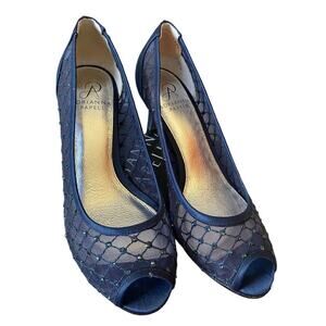 Navy Adriana Papell Sheer Navy Sparkle Heels 7M